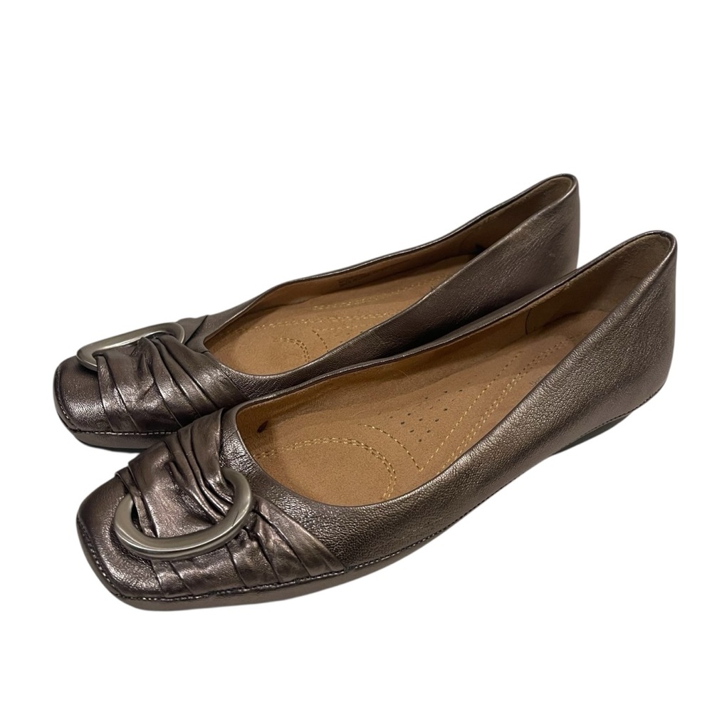 Women’s NATURALIZER Violette Leather Elegant Metallic Flats Shoes Bronze
